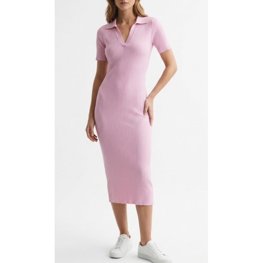 New Petal & Pup Ribbed Knit Dress size 6 Pink Open Back Tie Detail Side Slit